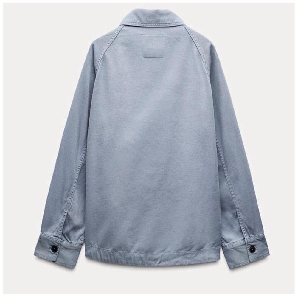 ZARA Lyocell Chambray Utility Overshirt Womens Size M - Picture 2 of 5